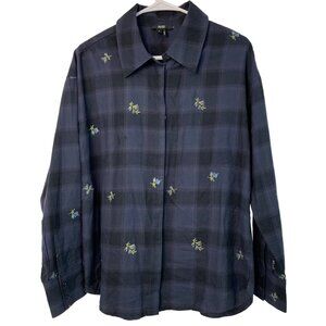 Paige Women's Blue Prairie Plaid Embroid Flannel Cotton Button Shirt Sz M 7232